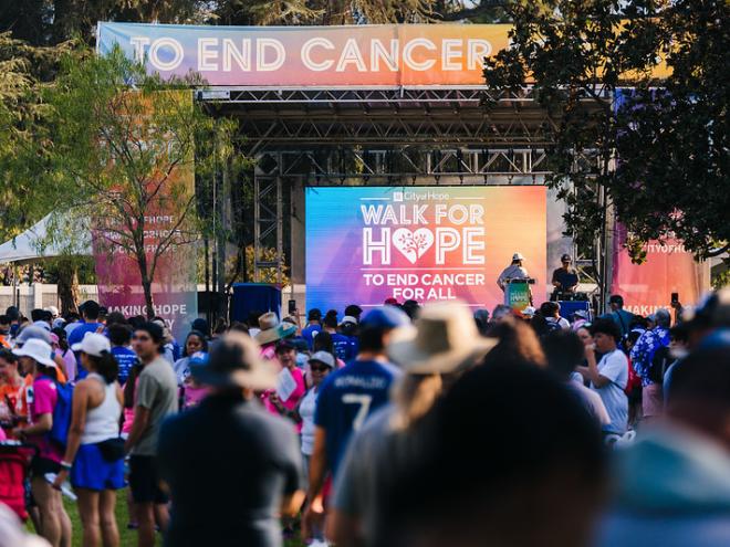 Stage with walk for hope sign displayed 